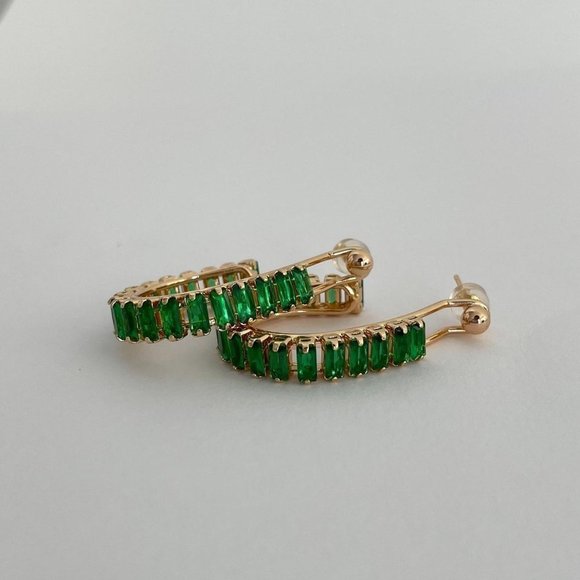Emerald Earrings Emerald Hoop Earrings Gold Hoop Earrings​​​​​​​​​​​​​​​​​​​​ - Picture 2 of 4